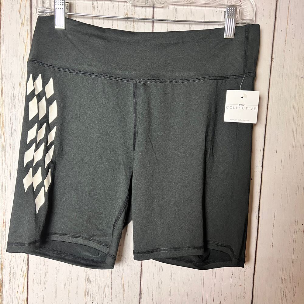 PS Collective Black Shorts with White Checkered Design on the Side Sz L NWT